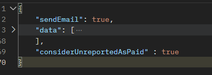 Ejemplo de JSON con considerUnreportedAsPaid : true